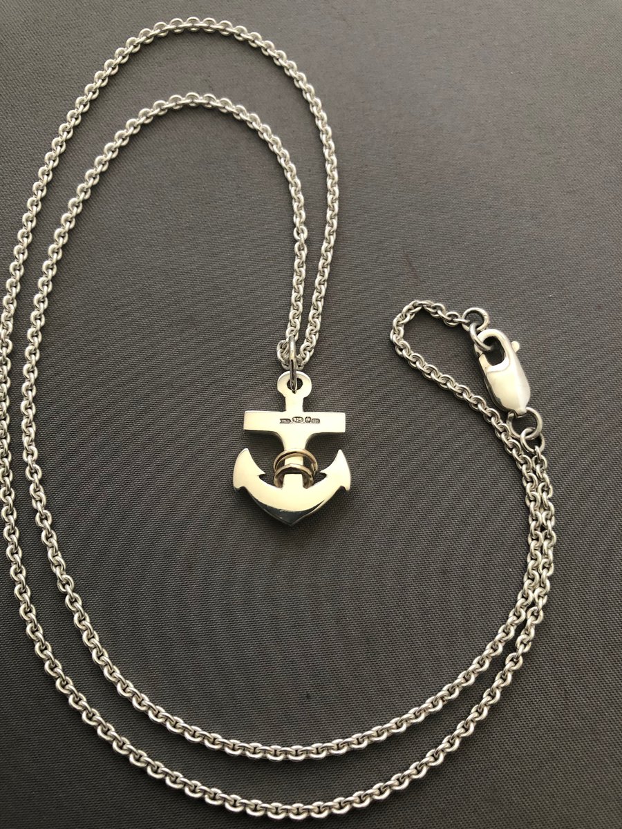 Solid silver & 9ct gold Anchor pendant & chain