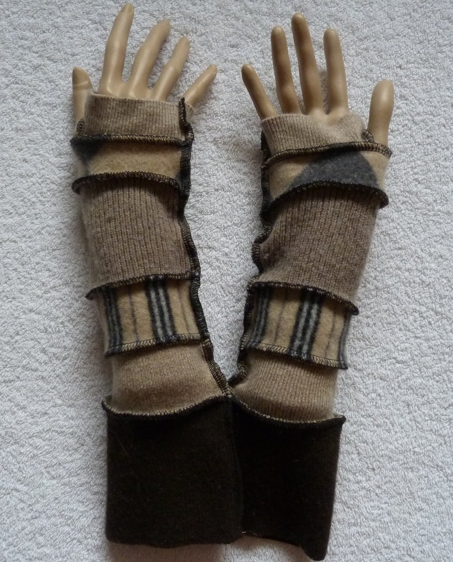 Upcycled Sweater Arm Warmers In Browns