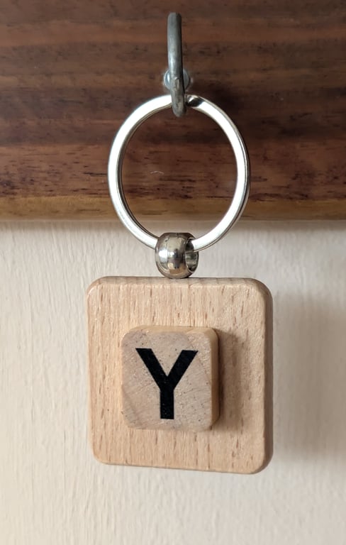 Alphabet letter tile wooden keyring - bagcharm - Y