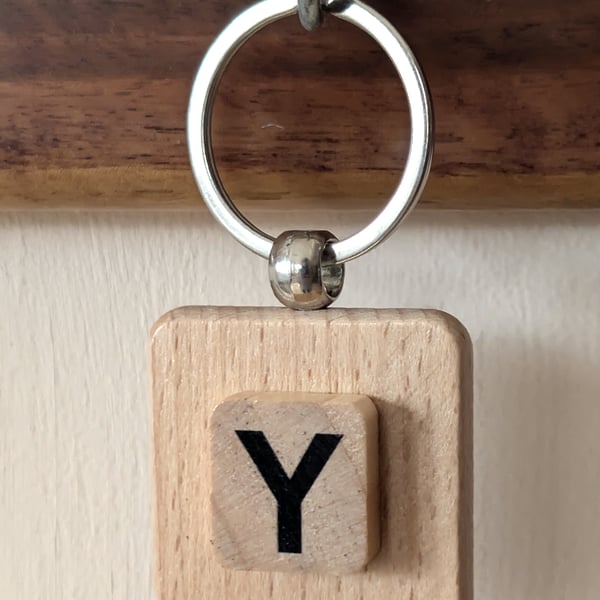 Alphabet letter tile wooden keyring - bagcharm - Y