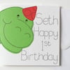 Personalised Dinosaur First Birthday card, Personalised First Birthday card