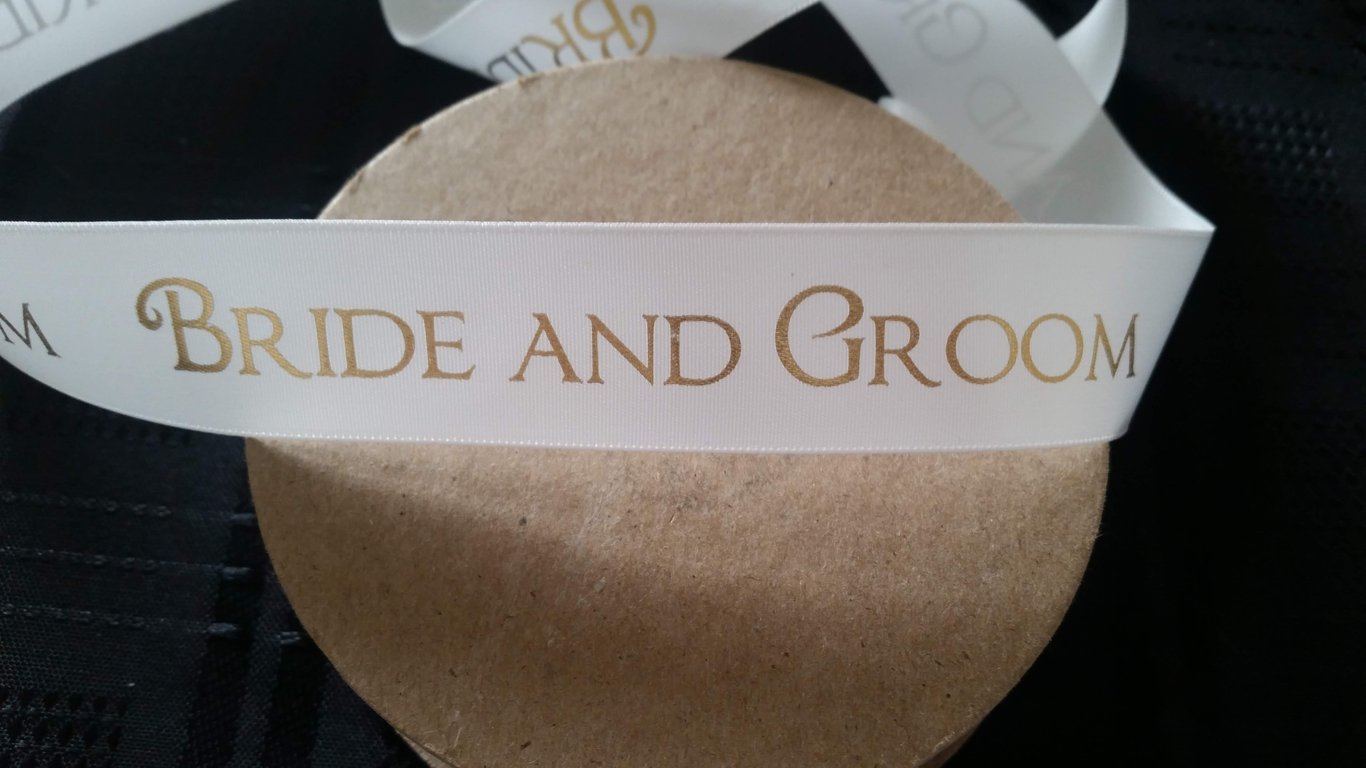 Bride and Groom ivory satin wedding ribbon 25mm x 2 metres 