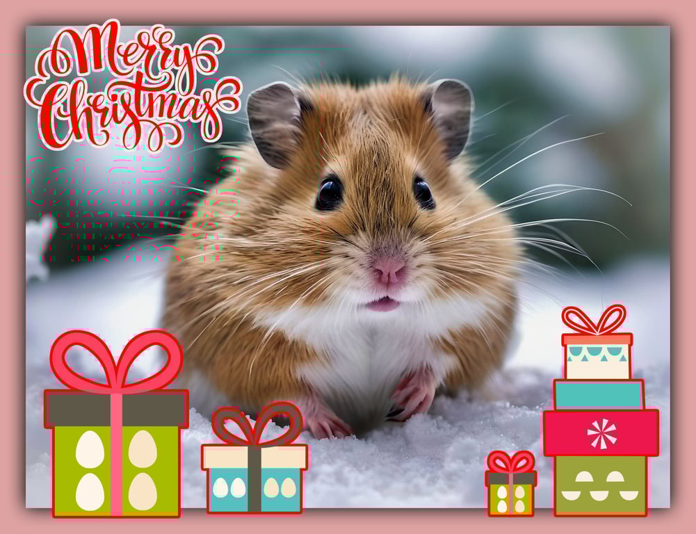 Merry Christmas greeting Card A5 Hamster Themed 