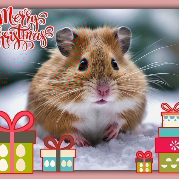 Merry Christmas greeting Card A5 Hamster Themed 