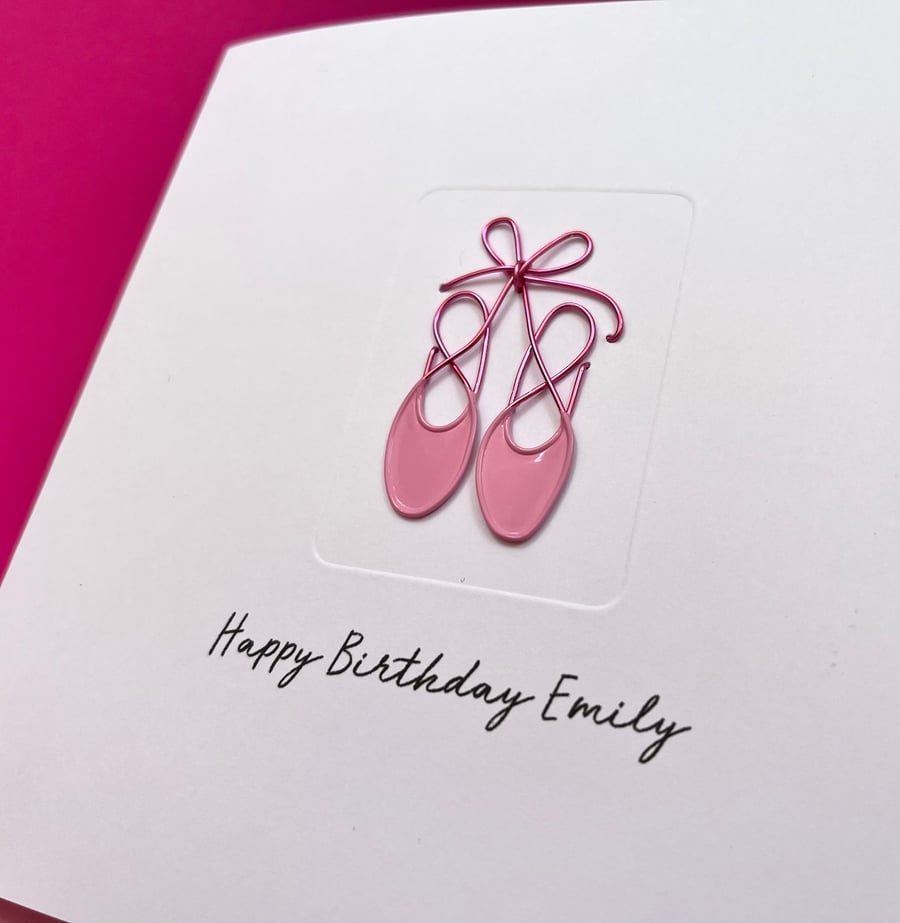 Personalised Ballet Birthday Card - Wire Ballet Shoes - Ballerina