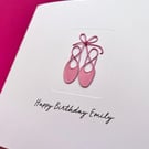 Personalised Ballet Birthday Card - Wire Ballet Shoes - Ballerina