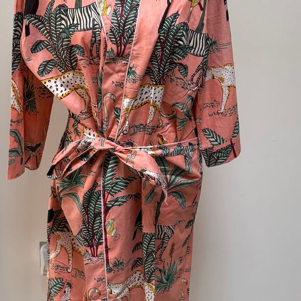 Floral cotton kimono Robe: Hand Block Print Loungewear