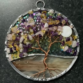 Amethyst , citrine and rose quartz tree of life suncatcher