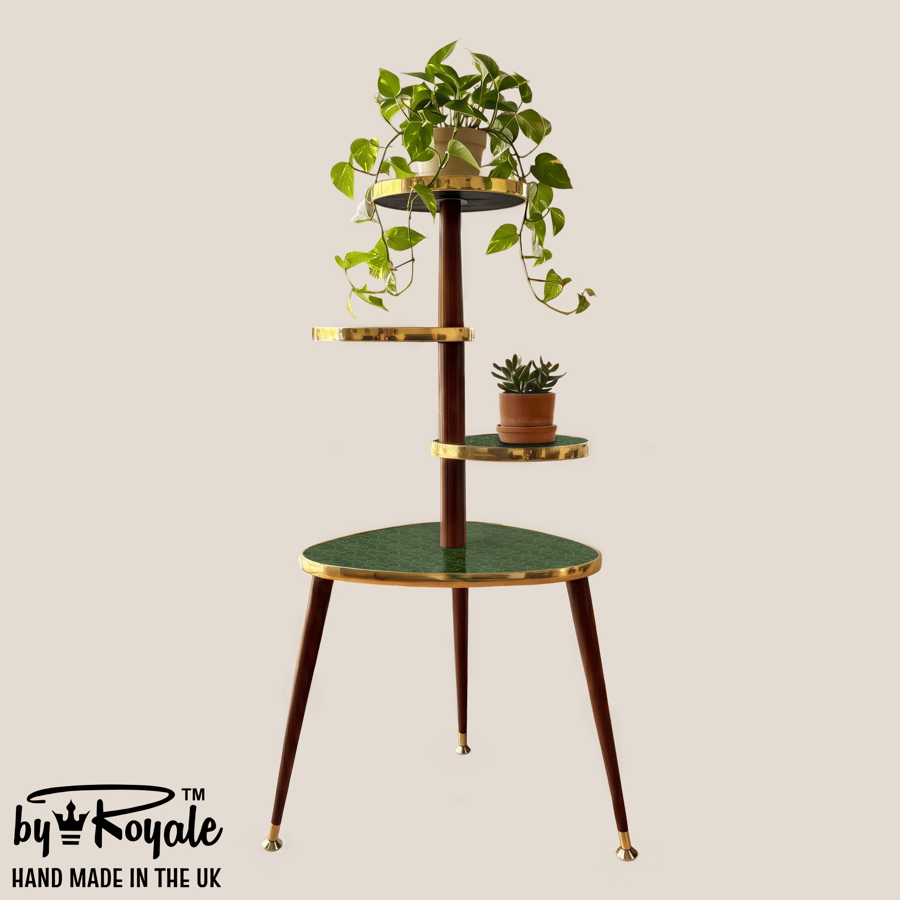 Mid Century Modern Royalexe™ 4 Tier Tera Plant Stand By Royale in Avocado Green