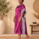 Handmade Plum Silk Kaftan with Ankara Trim – UK Size 14