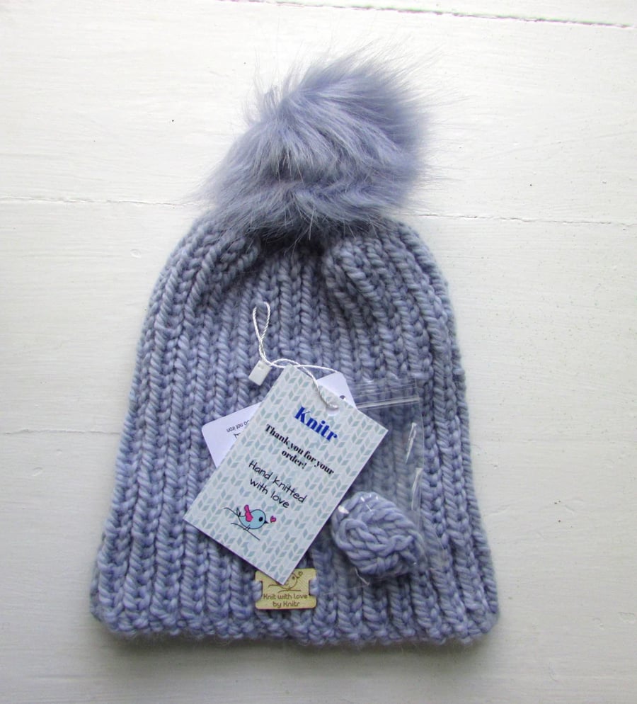 Super chunky rib beanie, ice blue, alpaca and wool, M size