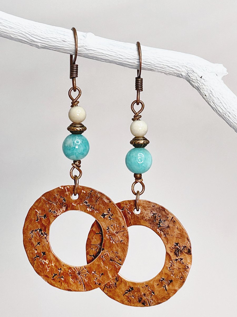 Dandelion Hammered Copper Earrings 