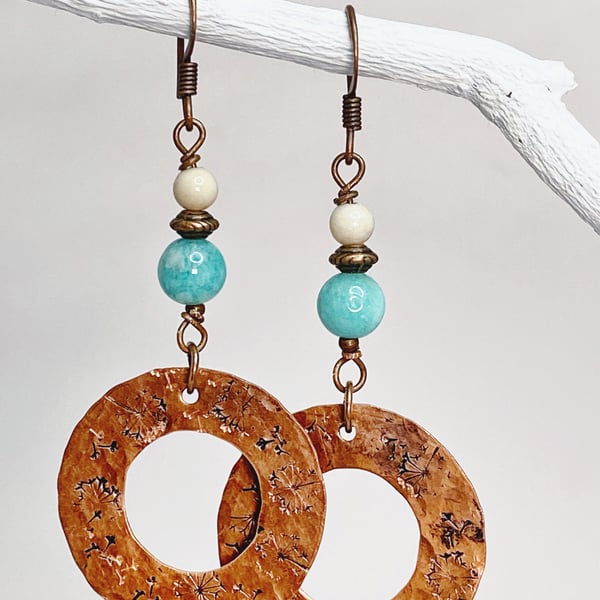 Dandelion Hammered Copper Earrings 