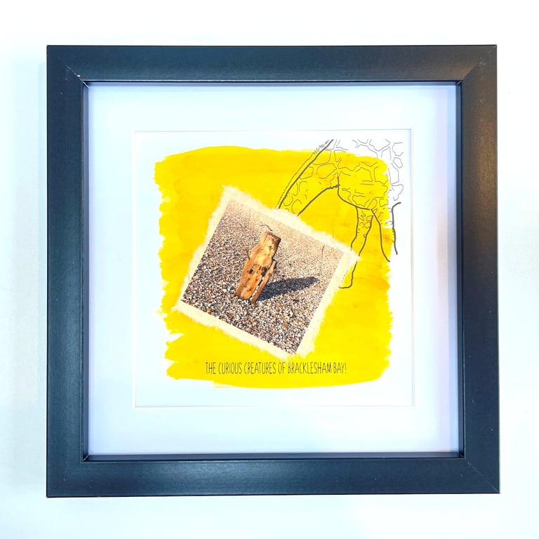 Giraffe; framed image, mounted and printed on card and handmade paper