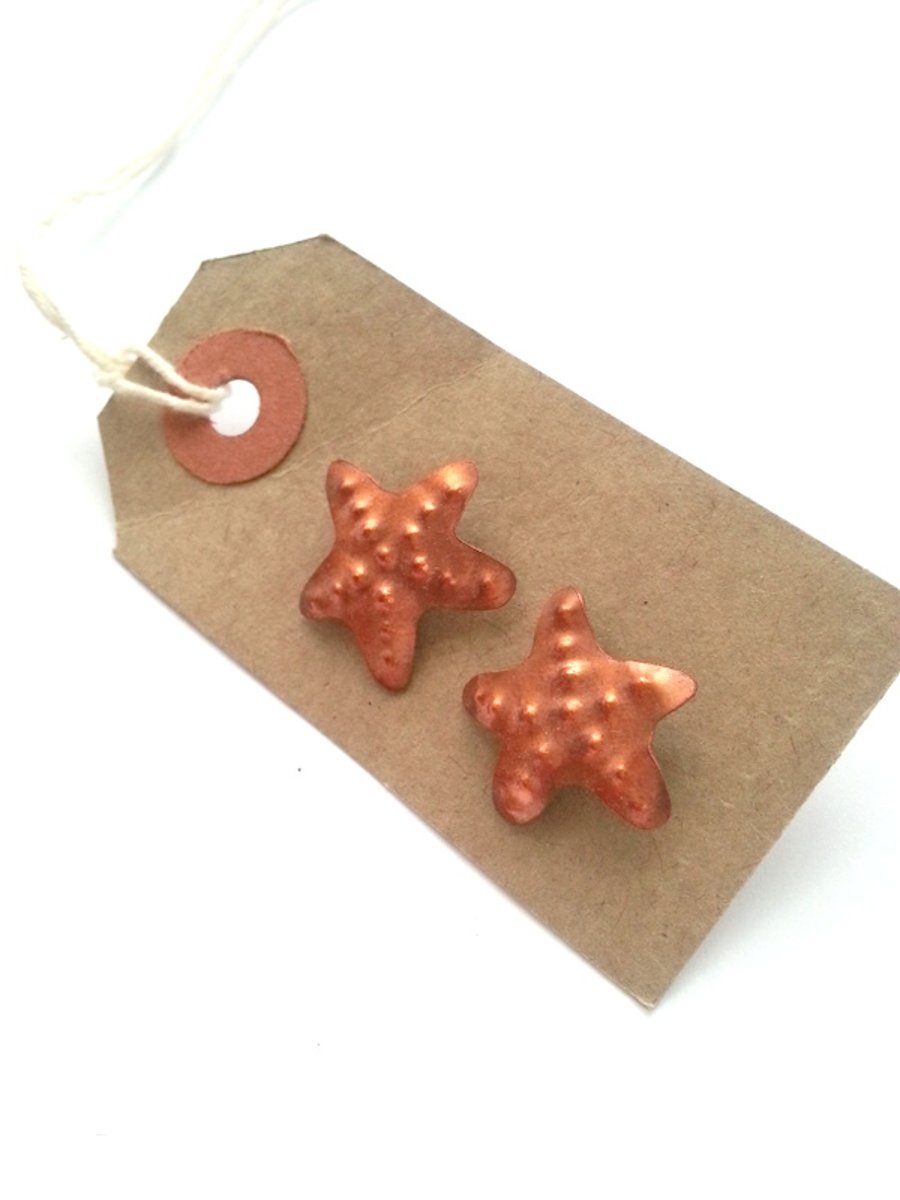 Starfish copper stud sterling silver post earrings 