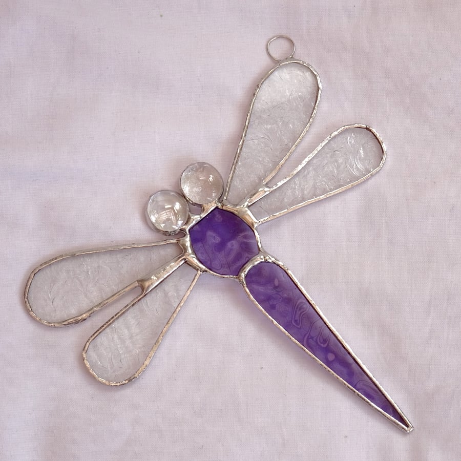 Stained Glass Dragonfly Suncatcher - Mauve 