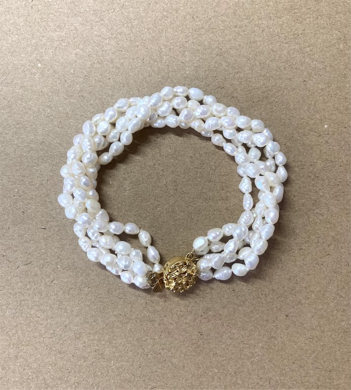 Upcycled Handmade 5 Strands Of Freshwater Pearls Bracelet - Valentine's day gift