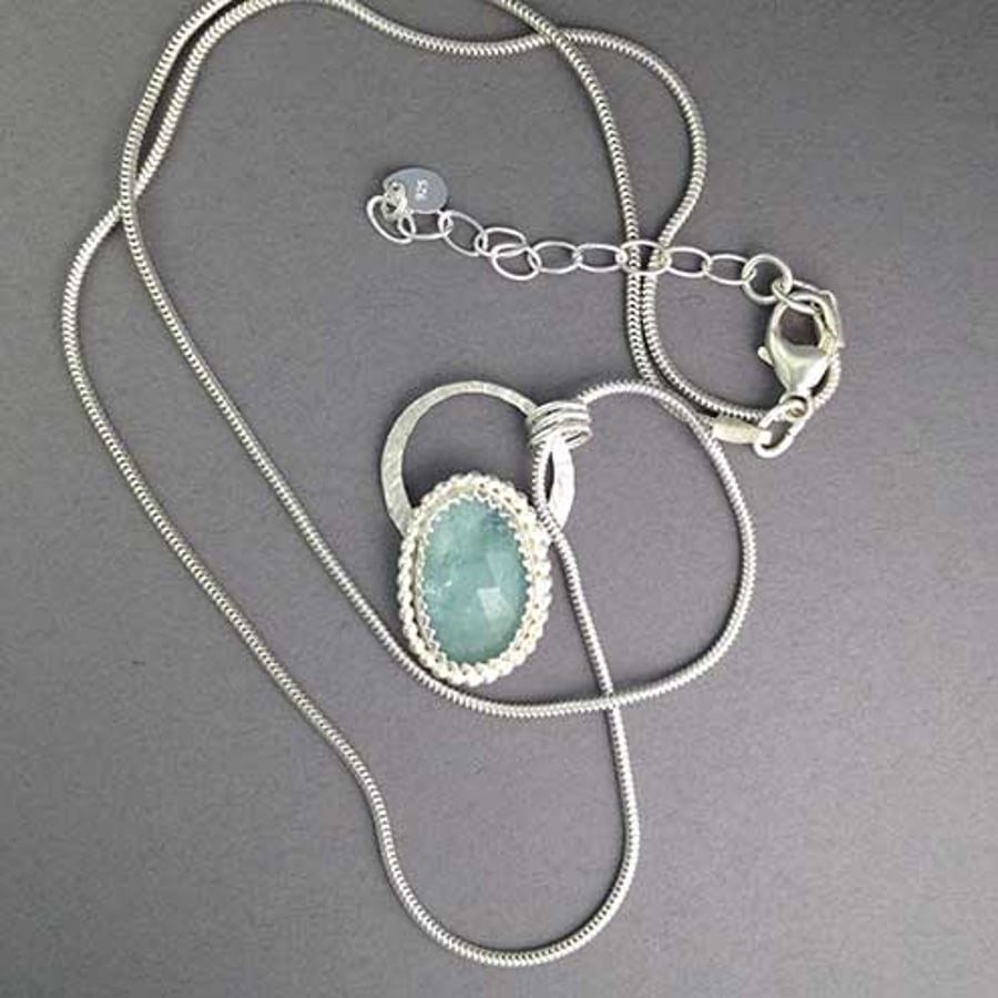 Aquamarine Circle pendant - Aqua necklace - March birthstone