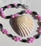 Black Onyx & Pink Morganite Gemstone Statement Beaded Necklace "Pink Crush"