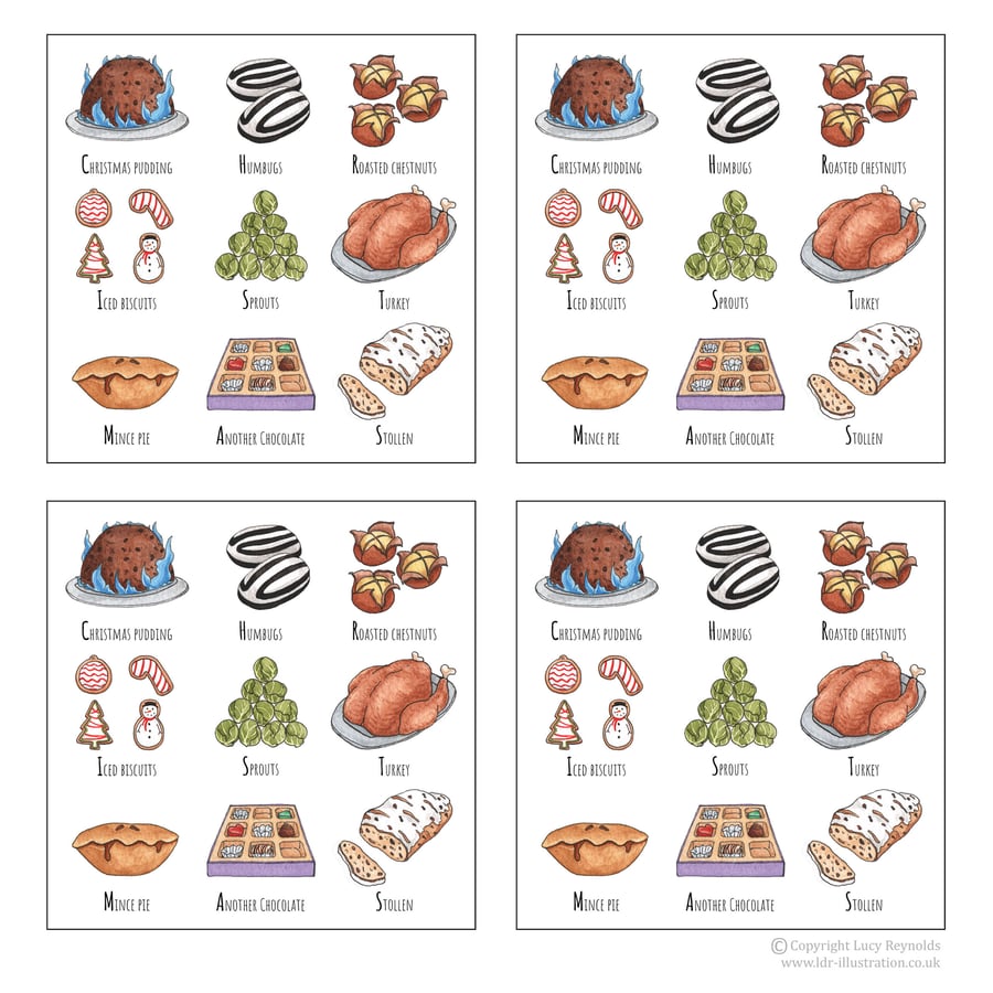 Pack of 4 'Christmas Food' Cards