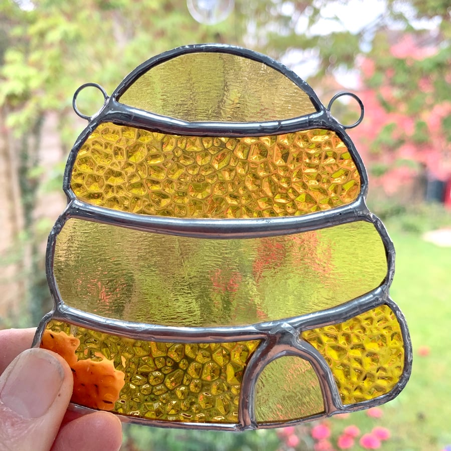 Stained Glass Beehive Suncatcher - Handmade Window Decoration 