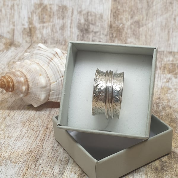 Sterling Silver 925 Textured Spinner Wide Ring Unisex Full Hallmark
