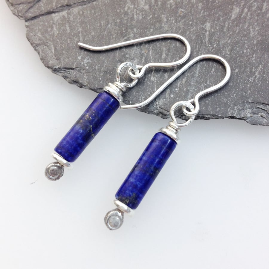 Scrolls lapis lazuli and silver earrings