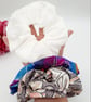3 large scrunchies,  white satin, blue petal and william morris.   - Image 2