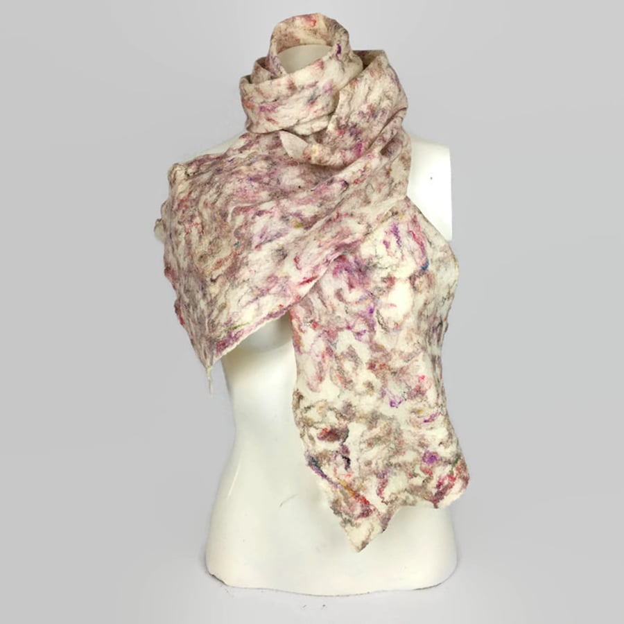 Merino wool felted scarf with silk fibres