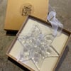 A Little Hug in a Box Fused Glass Frosty Clear Star Christmas tree decoration