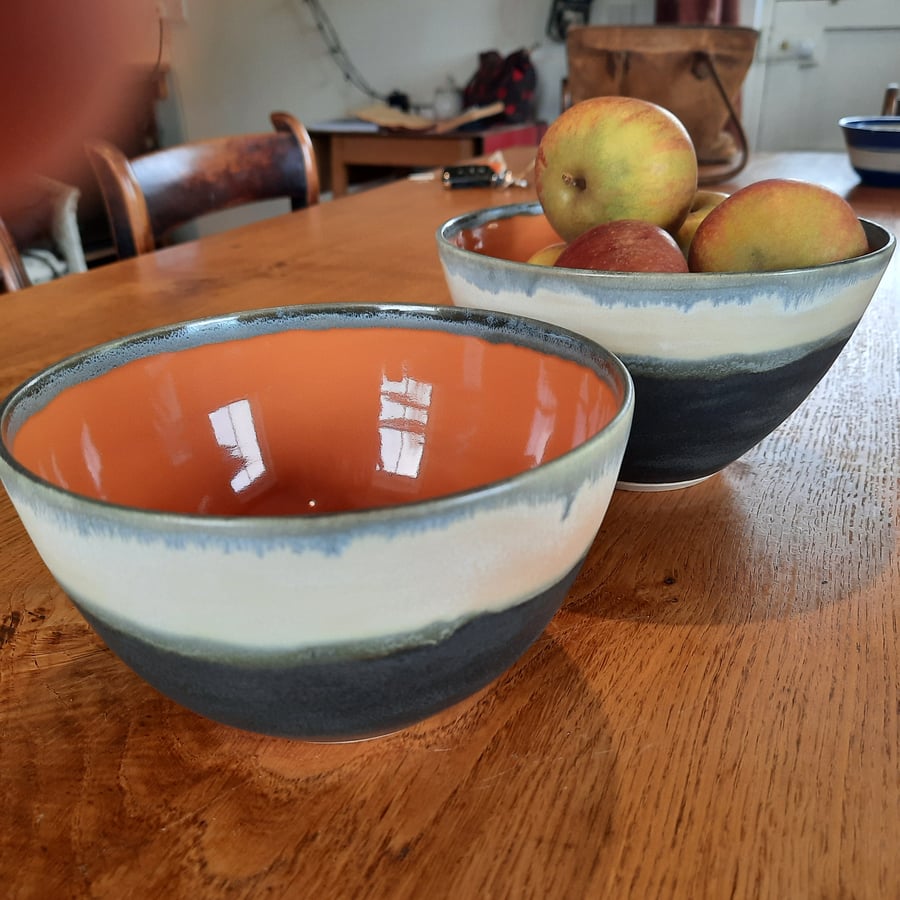 Two burnt orange and charcoal ceramic bowls Folksy