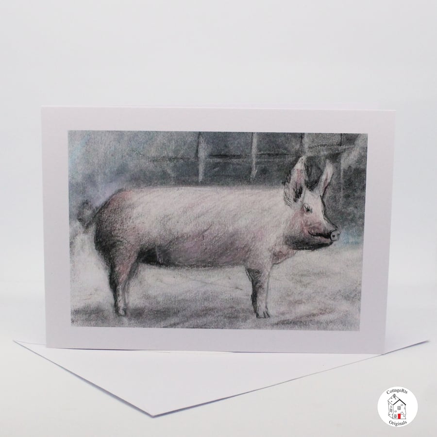 Pig Greeting Card Hand Designed By CottageRts