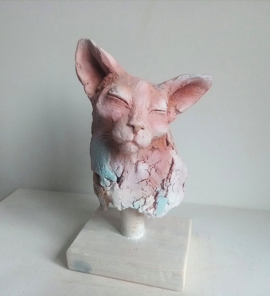 Feline. Ceramic cat sketch sculpture. 