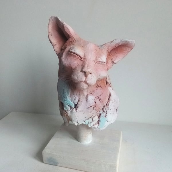Feline. Ceramic cat sketch sculpture. 