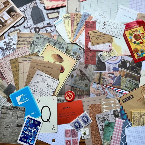 Junk Journal Scrapbooking Supply Box - 70 pieces Card Paper Tags Ephemera