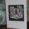 Robin "Christmas Robin" Linocut print card