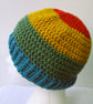 Autumn colours striped crochet beanie hat for an adult