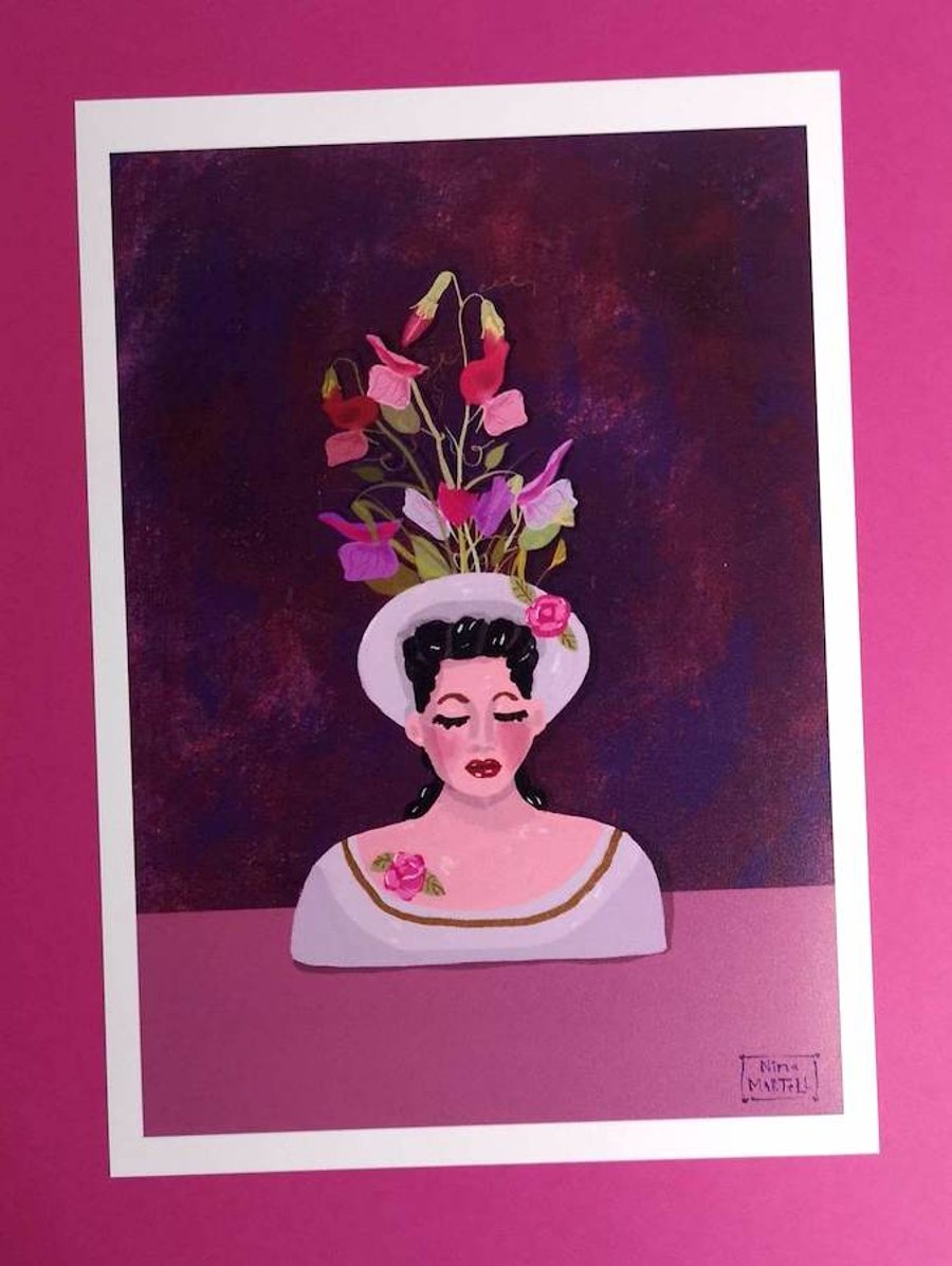Sweet Peas.  Floral Illustration. Nina Martell. A4 Print Only