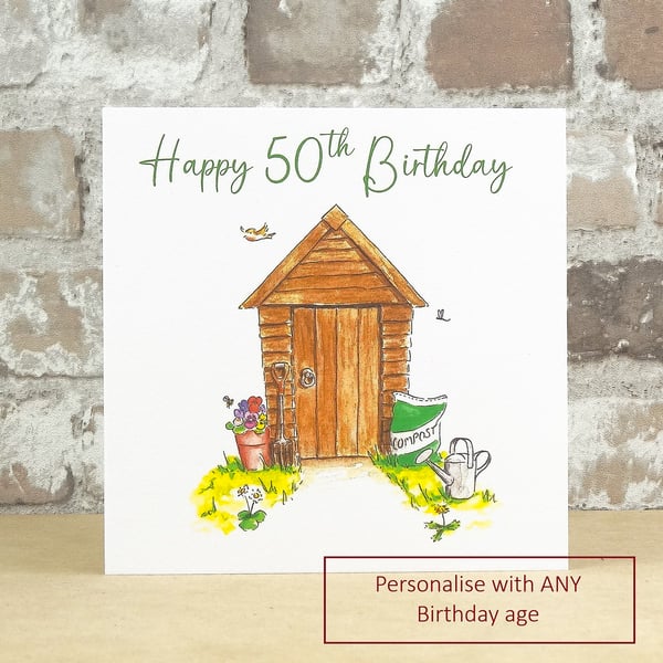 Birthday Card Garden Shed - Personalised with any age