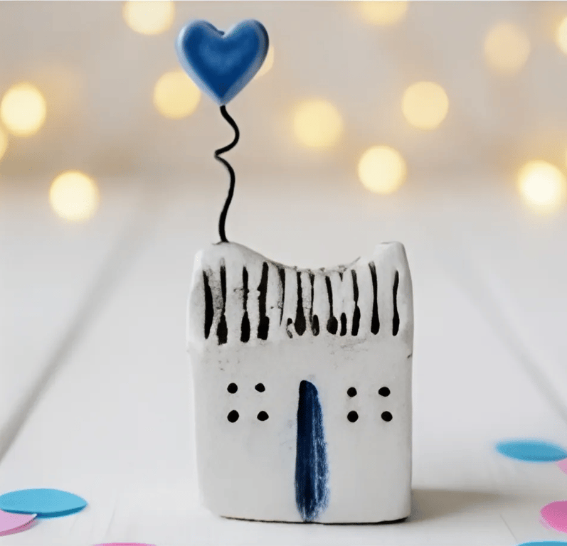 Handmade Miniature Clay House, Tiny Cottage Shelf Decor