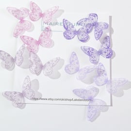 Hand printed silk butterflies in shades of violet