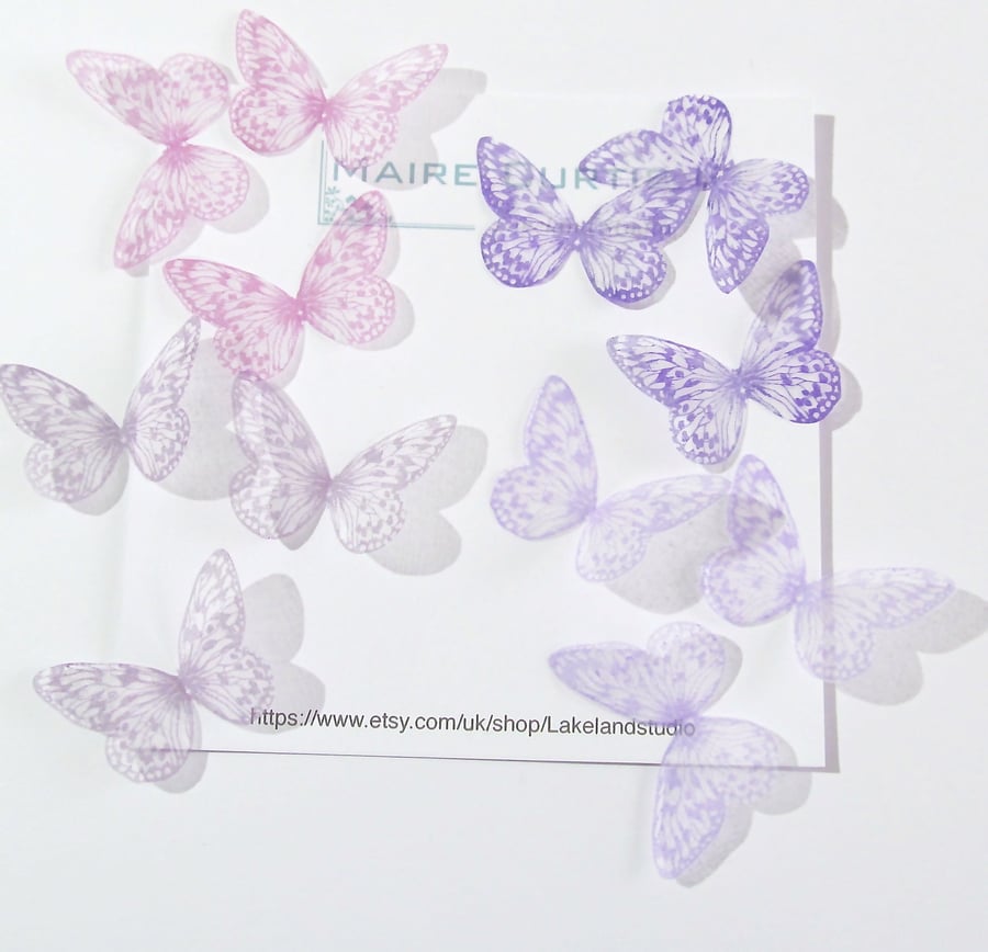 Hand printed silk butterflies in shades of violet