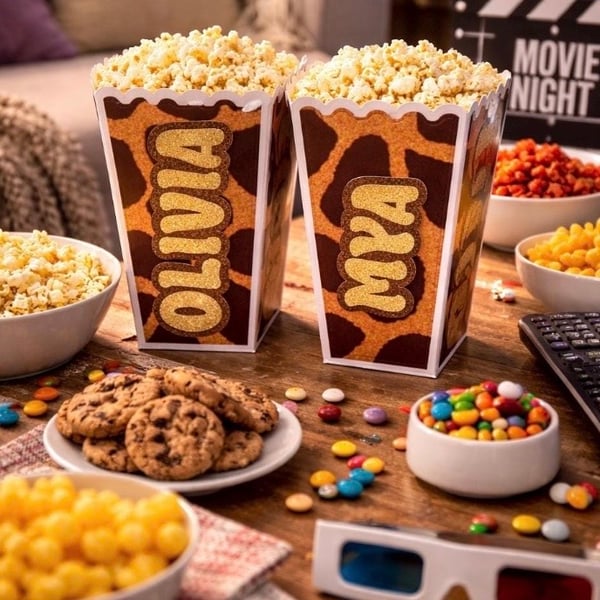 Personalised Popcorn Boxes, Movie Night Party, Birthday Sleepover Treat Boxes