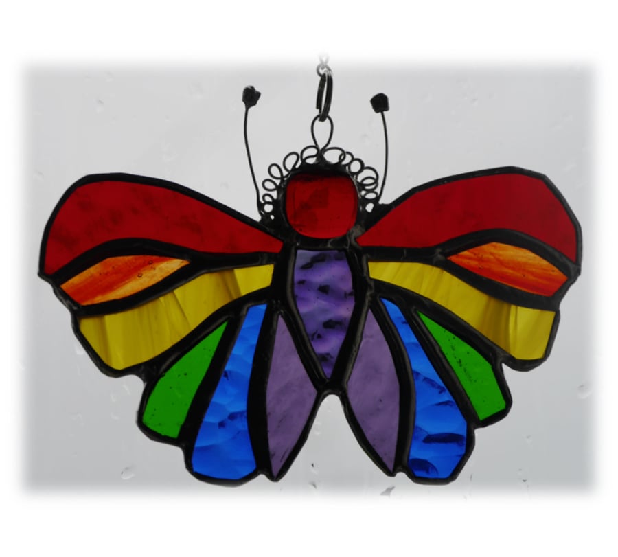 Butterfly Suncatcher Stained Glass Rainbow Handmade 075