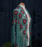 Crochet triangular shawl in sparkly gold, cerise & pale green - design LF433 - Image 3