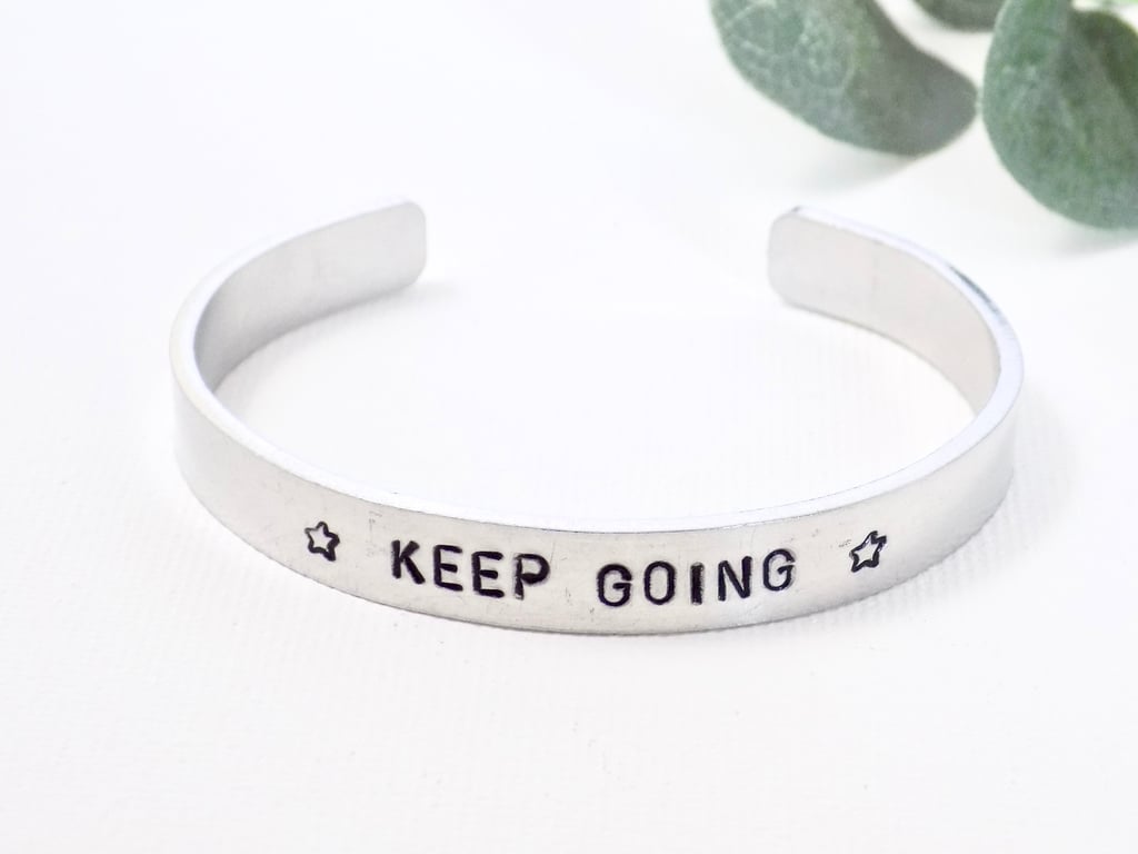 Keep Going Cuff Bracelet, Women's Cuff Bracelet, Stacking Bracelet, Motivation 