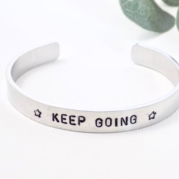 Keep Going Cuff Bracelet, Women's Cuff Bracelet, Stacking Bracelet, Motivation 