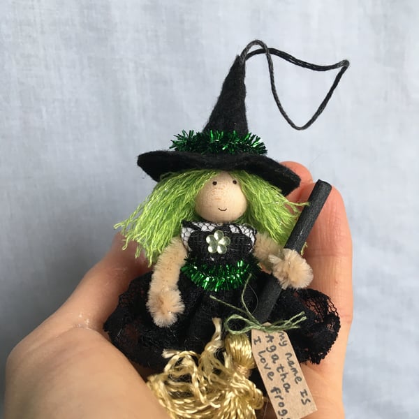 Tiny Witch Doll Hanging Decoration - Green 