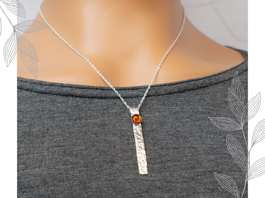 Real Amber and Sterling Silver Long Pendant 