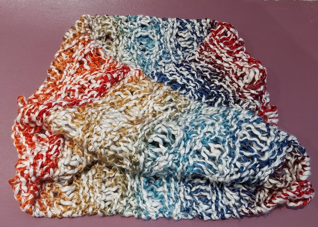 Lacy Twisted Mobius Cowl in Rainbow Glitter Cotton blend 